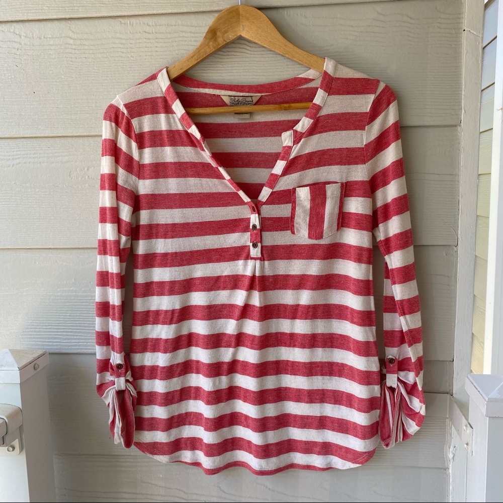 LUCKY BRAND Red & White Stripe Front Pocket Thermal Long Sleeve Top - Picture 2 of 14